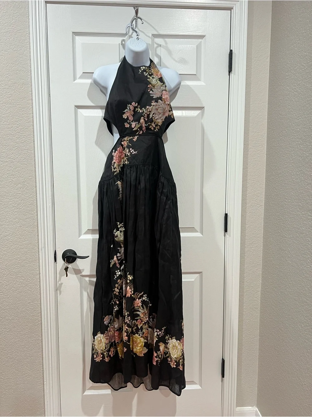 $895 Zimmermann Tallow Halter Midi Dress in Black Multi Floral - Size 3 (US 10) - Picture 1 of 15